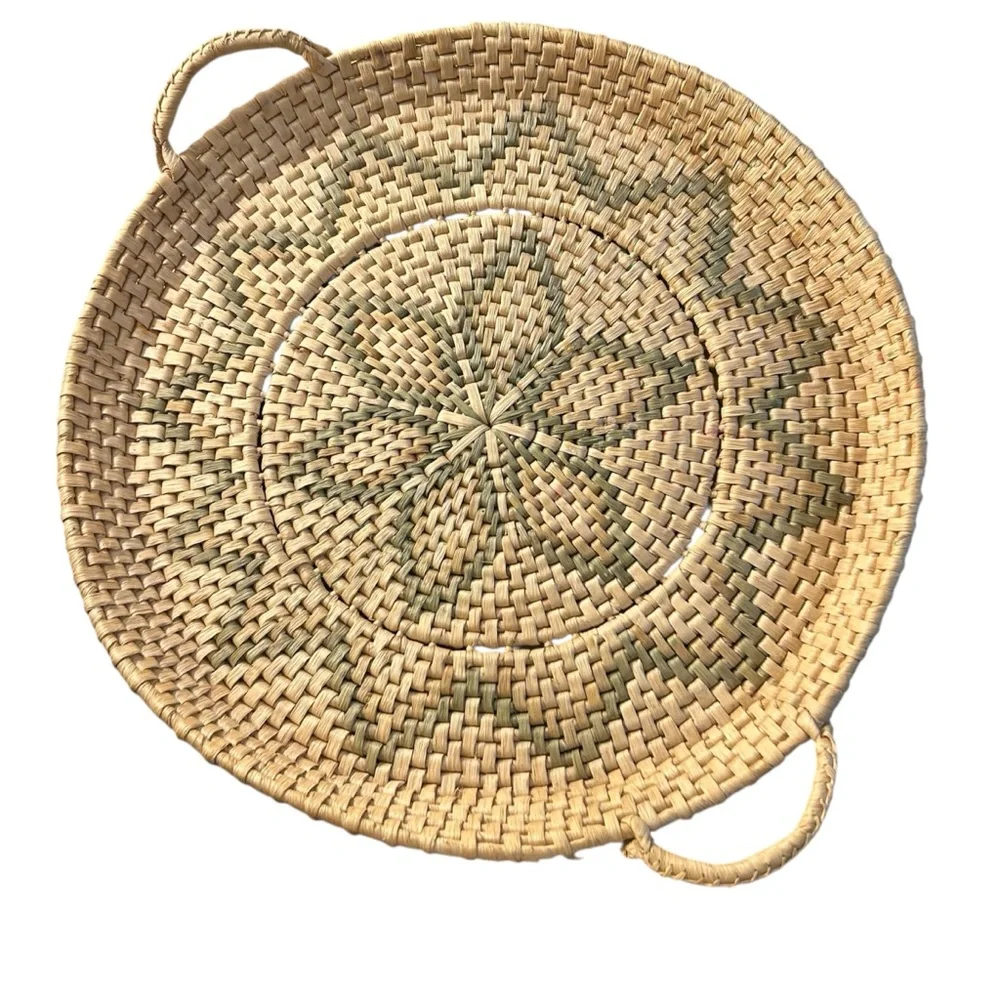 Handwoven Grass Basket Tray Natural Colors Beach Wall Table Decor